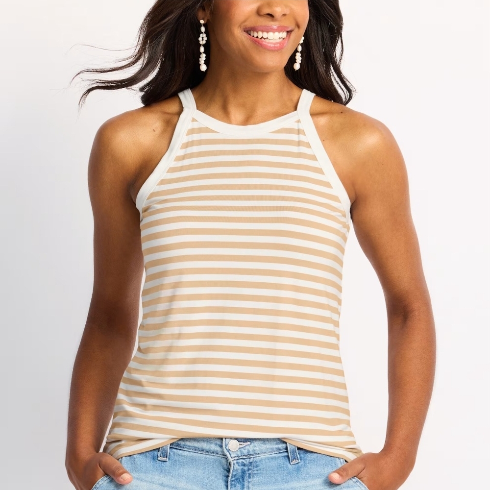 Market & Spruce Beige and White Striped Tank Top